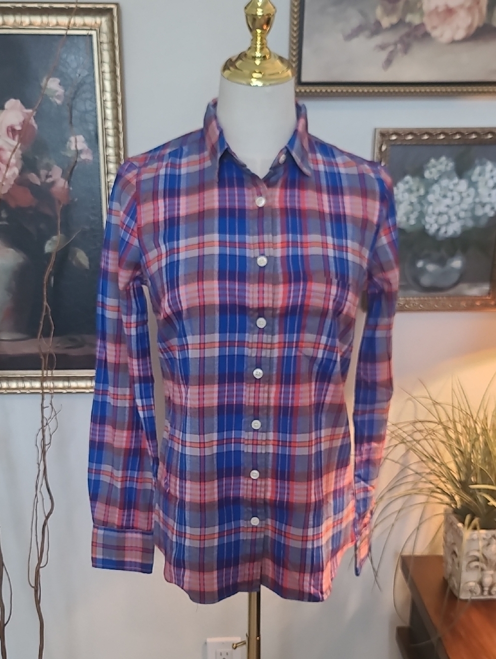 J.Crew Soft Light Flannel Pink and Blue Plaid Button-Up Shirt